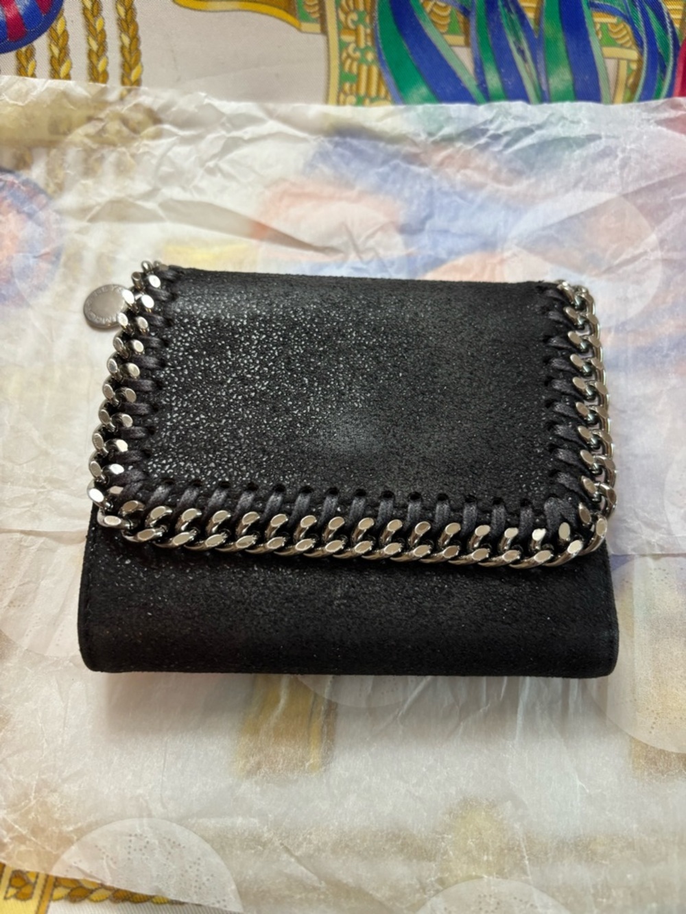 PRISTINE Stella McCartney Falabella Small Flap Wallet - Black - FULL SET